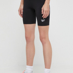 Reebok pantaloni scurti femei, culoarea negru, neted, high waist