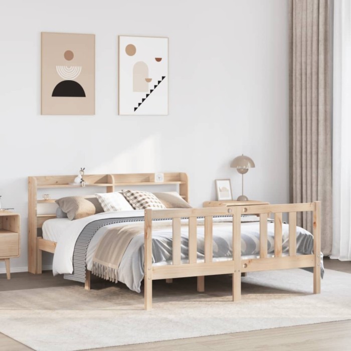 vidaXL Cadru de pat cu tăblie, 135x190 cm, lemn masiv de pin 3306700