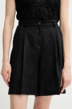Sisley pantaloni scurți din in culoarea negru, uni, high waist, 4AGHL901K