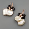 Cercei Argint 925 placat aur roz, perle Biwa, agat negru, 4cm, Made in Italy