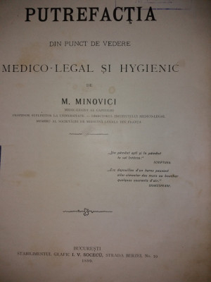 MINA MINOVICI - PUTREFACTIA DIN PUNCT DE VEDERE MEDICO-LEGAL SI HYGIENIC {1899} foto