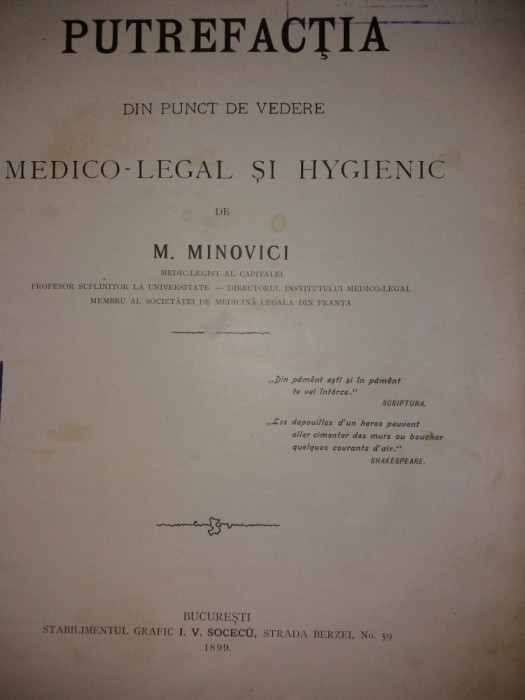 MINA MINOVICI - PUTREFACTIA DIN PUNCT DE VEDERE MEDICO-LEGAL SI HYGIENIC {1899}