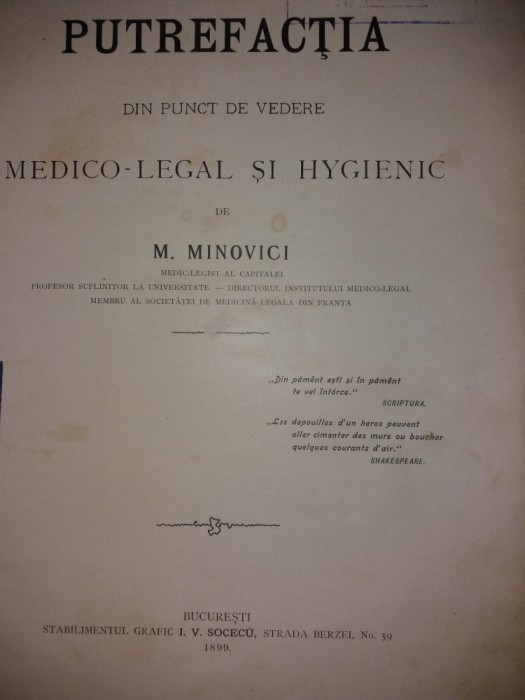 MINA MINOVICI - PUTREFACTIA DIN PUNCT DE VEDERE MEDICO-LEGAL SI HYGIENIC {1899}