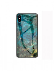 Husa cu spate din sticla, iPhone XS / X, stil marmura, model Emerald, multicolor, protectiva foto