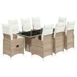 Cumpara ieftin Set bistro de gradina cu perne, 9 piese, maro, poliratan