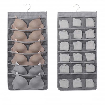 Organizator suspendat pentru lenjerie si sosete, 24 compartimente, gri, poliester, 40x80 cm foto