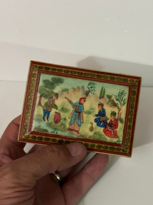 CUTIE BIJUTERII LEMN - Facuta Manual - Persian Micro Mosaic - Vintage ! foto