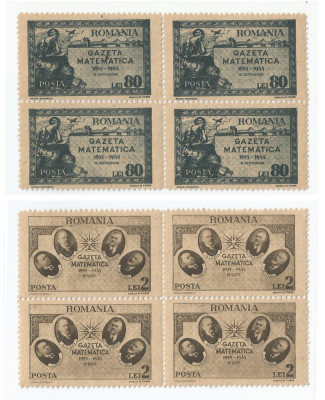 |Romania, LP 180/1945, Gazeta Matematica, blocuri de 4, MNH foto