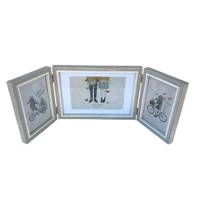 Rama foto lemn 3 poze, cu balamale, alb, 50x17 cm foto