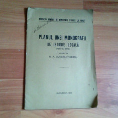 PLANUL UNEI MONOGRAFII DE ISTORIE LOCALA - N. A. CONSTANTINESCU