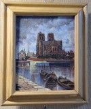 Pictură Peisaj Sena -Notre Dame, Peisaje, Ulei, Realism