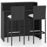 Cumpara ieftin Set mobilier bar de gradina cu perne, 3 piese, negru