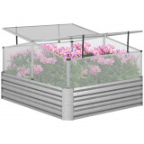 Outsunny Jardiniera inaltata din metal cu capac superior PC pentru gradina, terasa si balcon, 126x107x57,5/67,5 cm, argintiu | AOSOM RO