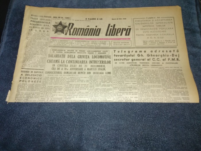 ZIARUL ROMANIA LIBERA 25 OCTOMBRIE 1949