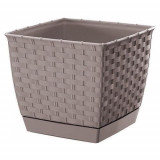 Ghiveci decorativ de flori, patrat, cafeniu, 25x25x22 cm, Ratolla Square GartenVIP DiyLine, Prosperplast