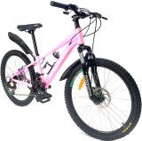 Bicicleta MTB 24&Prime; BR Tornado, cadru Aluminiu, 21 viteze, cu Shimano, Roz, 13