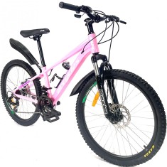 Bicicleta MTB 24&Prime; BR Tornado, cadru Aluminiu, 21 viteze, cu Shimano, Roz