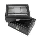 Cutie piele sintetica cu granulatie fina pentru 6 ceasuri de mana interior de catifea Gri - Exclusive Gri