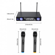 Set 2 microfoane wireless cu receiver, distanta 30m, negru, Gonga foto