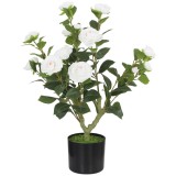 HOMCOM Plantă Artificială de Camelie 65cm Copac Artificial &icirc;n Maceta cu Flori de Mătase Realiste 116 Hojas Efecto Musgo Alb | Aosom Romania