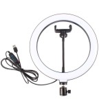 Cumpara ieftin Lampa circulara LED, 26 cm, 3 tipuri de lumina, 3 x Suport telefon, Trepied, USB, Alb/Negru, Oem