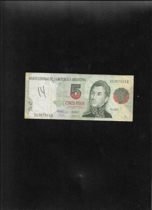 Rar! Argentina 5 pesos convertibles 1992(97) seria23387013 graffiti