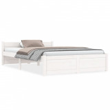 VidaXL Cadru de pat dublu, alb, 135x190 cm, lemn masiv