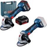 Bosch GWS 180-LI + GWS 180-LI - Polizor unghiular cu 2 acumulatori Li-Ion 18 V 4 Ah 125 mm valiza plastic + Polizor unghiular 125 mm