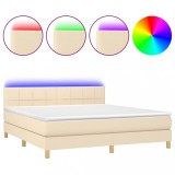 Cumpara ieftin Pat cu arcuri, saltea si LED, crem, 160x200 cm, textil