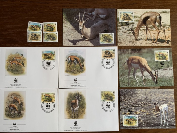 somalia - serie 4 timbre MNH, 4 FDC, 4 maxime, fauna wwf