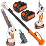 Cumpara ieftin Set Mini Drujba si Foarfeca Electrica de crengi&ndash; 48V, Lama 24 cm, Taiere 27 mm, Tija 230 cm &ndash; 2 Acumulatori 6Ah, Incarcator si Accesorii &ndash; Campion Pro