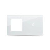 Ramă dublă Pulsar Touch NS din sticlă securizată 4mm, alb, 1P+1T pentru priză și &icirc;ntrerupător tactil modern, design minimalist pentru interior