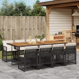 Set mobilier de grădină cu perne, 9 piese, negru, poliratan