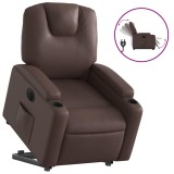 Cumpara ieftin Fotoliu rabatabil electric cu ridicare, maro, piele ecologica