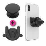 Suport pentru telefon popsockets popgrip + popmount g2 car vent, black