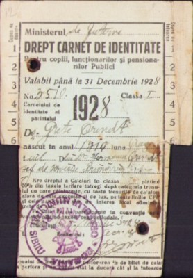A2228 Carnet de identitate CFR 1928 foto