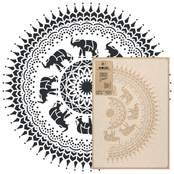 Șablon din plastic reutilizabil // MANDALA ELEFANT - MEDIU (diametru 59cm)