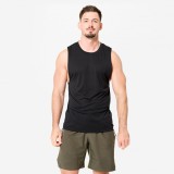 Maiou respirant Slim de cross training Guler rotund Negru Bărbați, Domyos