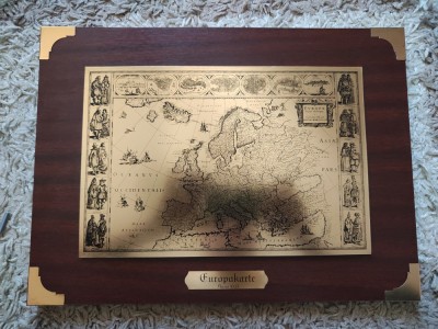 Tablou decorativ harta Europei 1657, pe lemn-vintage foto