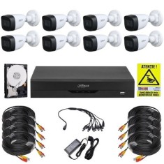 Sistem supraveghere complet Dahua, Functii inteligente, 8 camere 2MP Full HD, Infrarosu 30m, DVR WizSense 8 canale, HDD 1TB, Accesorii montaj SafetyGu