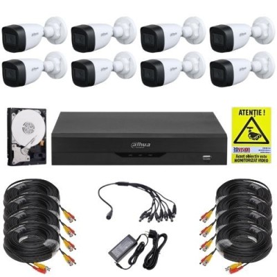 Sistem supraveghere complet Dahua, Functii inteligente, 8 camere 2MP Full HD, Infrarosu 30m, DVR WizSense 8 canale, HDD 1TB, Accesorii montaj SafetyGu foto