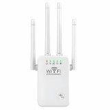 Amplificator Semnal Wireless,2.4 Hz, 4 Antene cu Technologie MIMO, Transfer 300 Mbps, Conexiune WEP, WPA si WPA2, Slot LAN, Alb