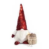 Figurina Mos Craciun textil multicolor cu led 34x19.5x58 cm