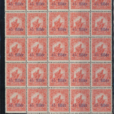 ROMANIA 1919 emisiunea Timisoara bloc rar 25 timbre ajutor 45 fil / 10 f MNH