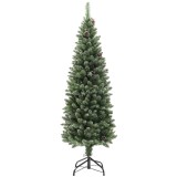HOMCOM Brad de Crăciun &Icirc;nzăpezit &Icirc;nalt cu 395 Crengi, Brad Artificial de Crăciun cu Conuri și Bază, &Oslash;54 x 150 cm, Verde | Aosom Romania