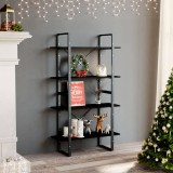 Gossi biblioteca cu 4 rafturi, negru, 80x30x140 cm, lemn masiv de pin