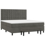 Cumpara ieftin Pat box spring cu saltea, gri inchis, 180x200 cm, catifea