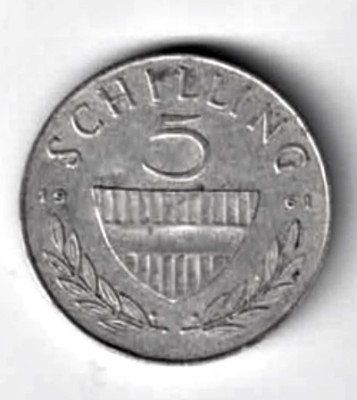 AUSTRIA 5 SCHILLING 1961 ARGINT STARE FB foto