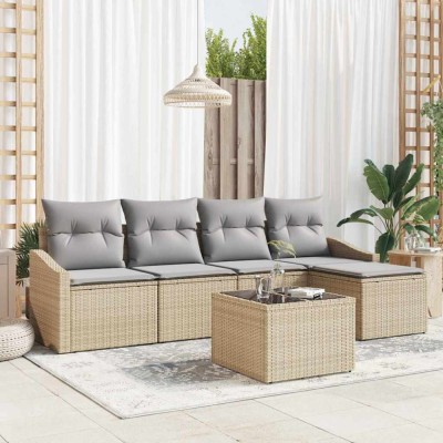 vidaXL Set de canapele pentru grădină 6 pcs Bej Rattan poli 3346690 foto