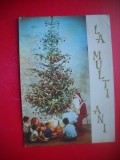 HOPCT 25122 MOS CRACIUN SI COPII SUB BRAD -- FELICITARE CRACIUN / AN NOU -CP VECHE -IP--INTREG POSTAL - ROMANIA - CIRCULATA